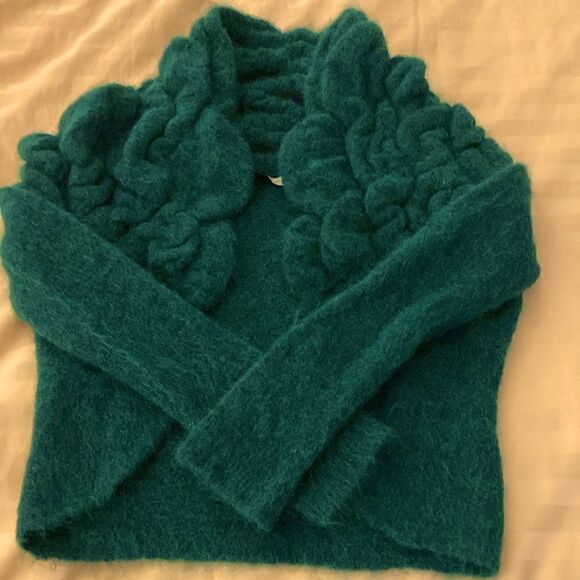 D. Exterior Made In Italy Open Cardigan Sweater in Green. Wool/Mohair. Size S. - Picture 1 of 7